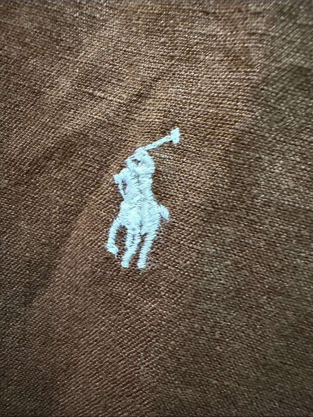 Linen Ralph Lauren Brown Button-Down Casual Shirt with Embroidered Pony - Picture 2 of 14